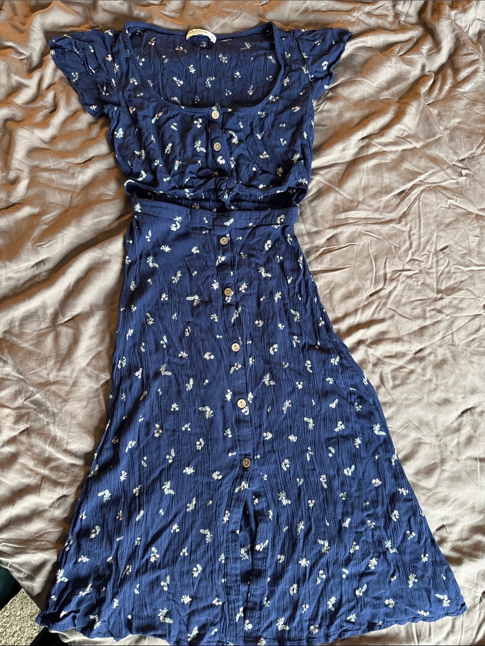 Arizona Jean Company Navy Button-Front Floral Midi Dress